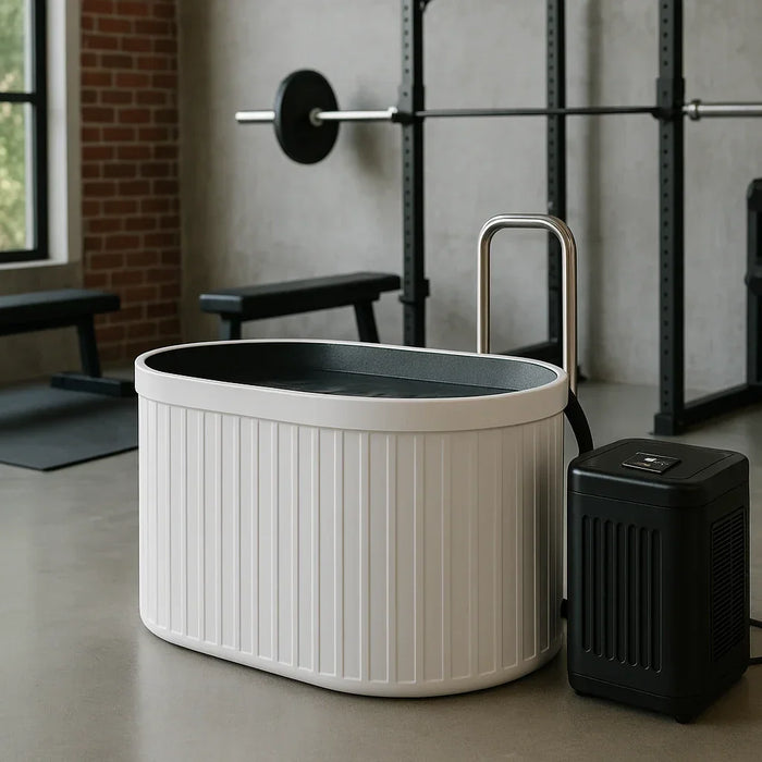 cold plunge tub in home gym setting